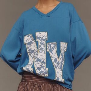 ANTHROPOLOGIE Lace City Graphic Sweatshirt - New York Blue